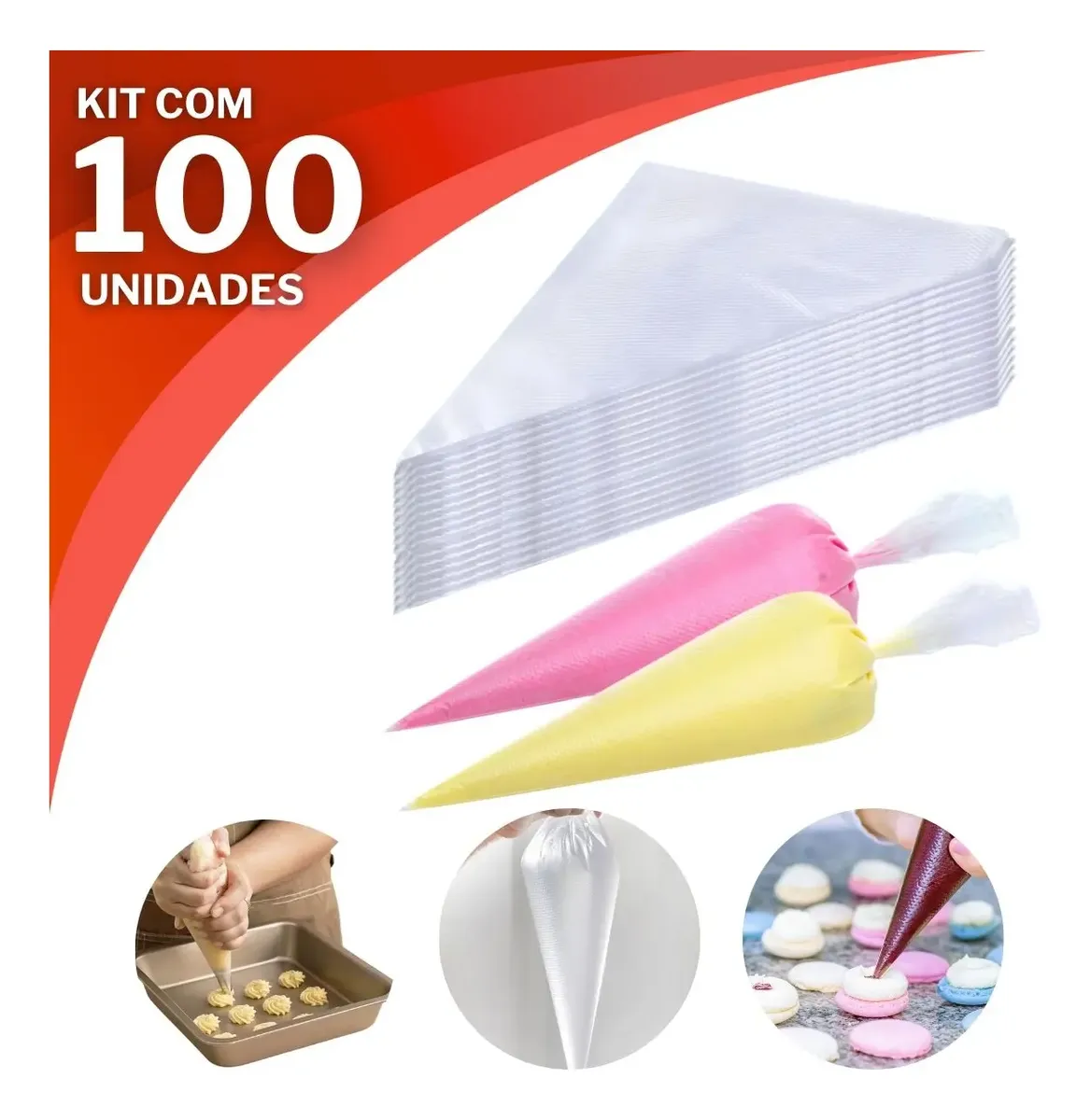 Kit 100 Sacos de Confeitar Manga Descartável 33cm